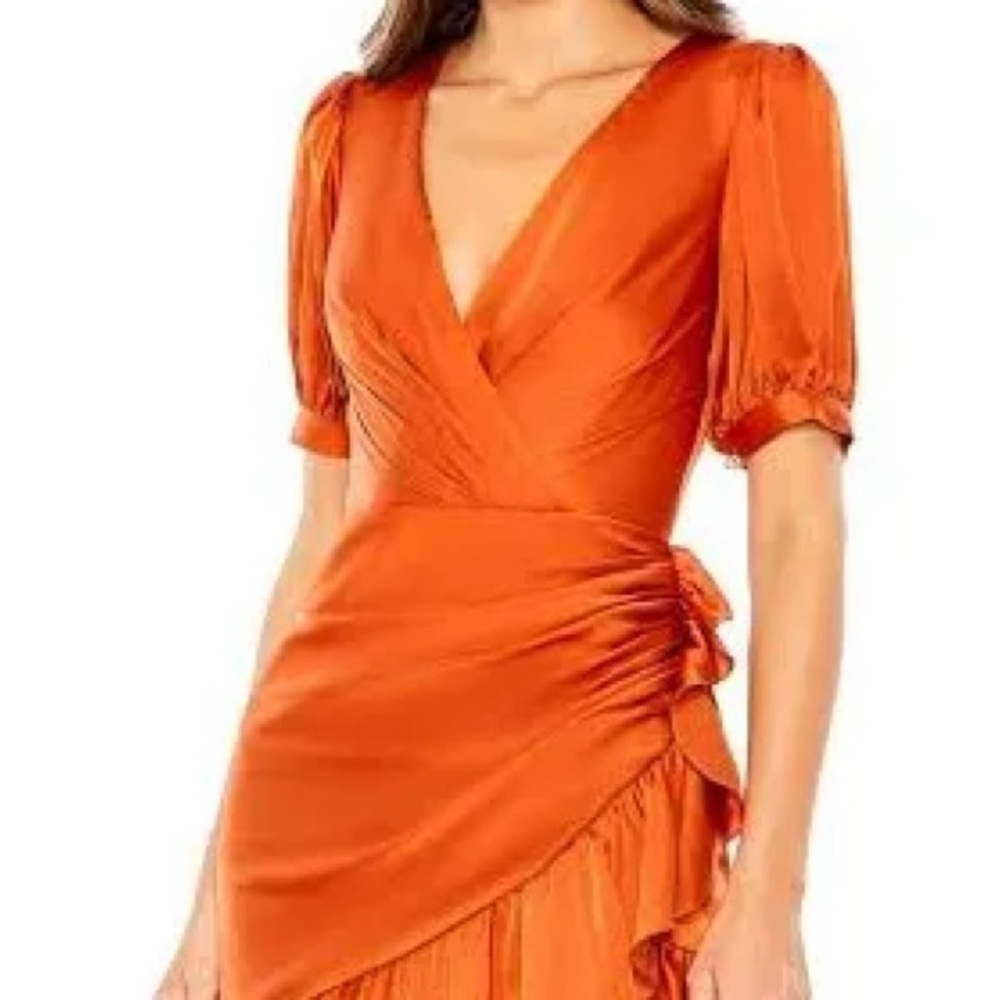 ✔️#34 BNWT MAC DUGGAL SHORT PUFF SLEEVE FAUX WRAP MINI DRESS #26928